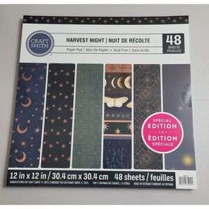 Craft Smith Harvest Night Paper Pad 12x12 48 Sheets Celestial Moon Star New
